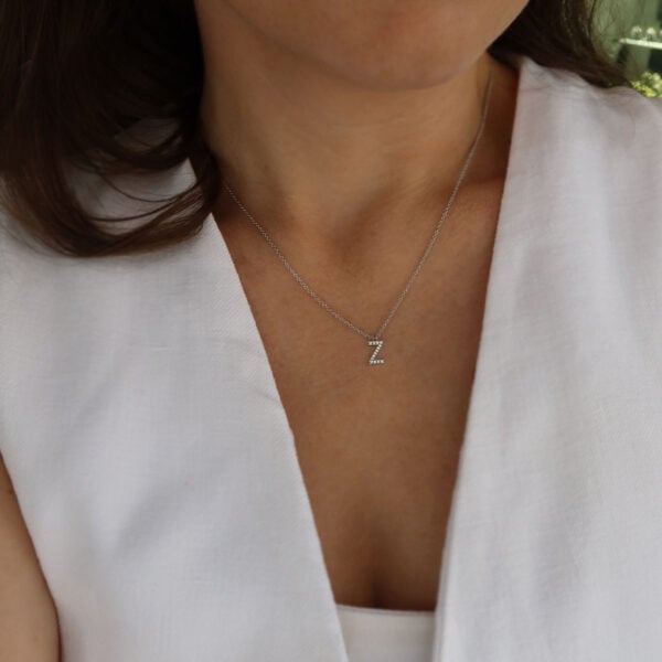 Diamond Letter Z Necklace in 18K White Gold
