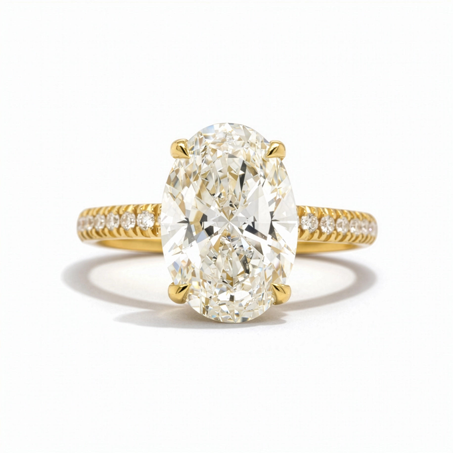 Elegant Yellow Gold 18K Ring With 3.00 Ct Lab-Grown Oval Diamond 1 - Orogem Jewelers Oval Cut 3.02 Carat Lab-Grown Diamond Engagement Ring In 18K Yellow Gold With Pavé Side Diamonds, D Color Vs1 Clarity, Igi Certified