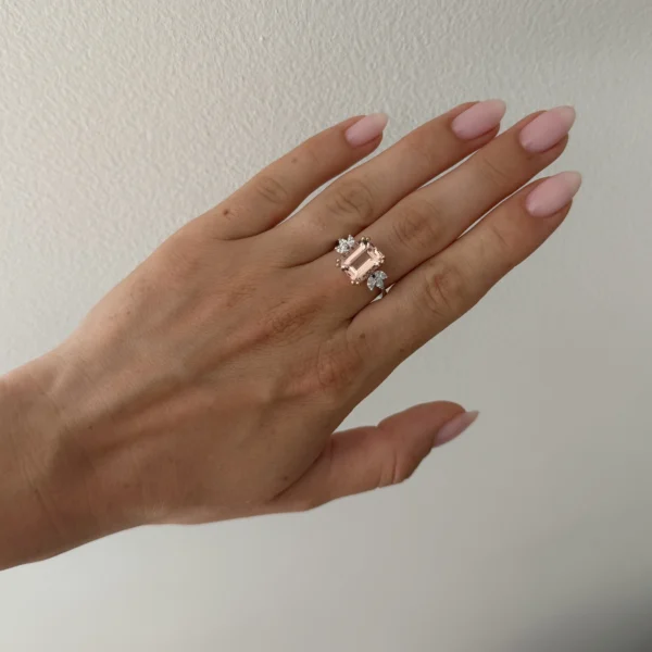 Emerald-Cut Morganite Ring with Marquise Diamonds in 18k Gold