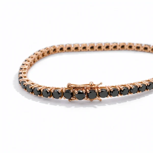 Bracelet tennis en or rose 18K avec diamants noirs naturels