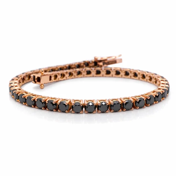 Bracelet tennis en or rose 18K avec diamants noirs naturels