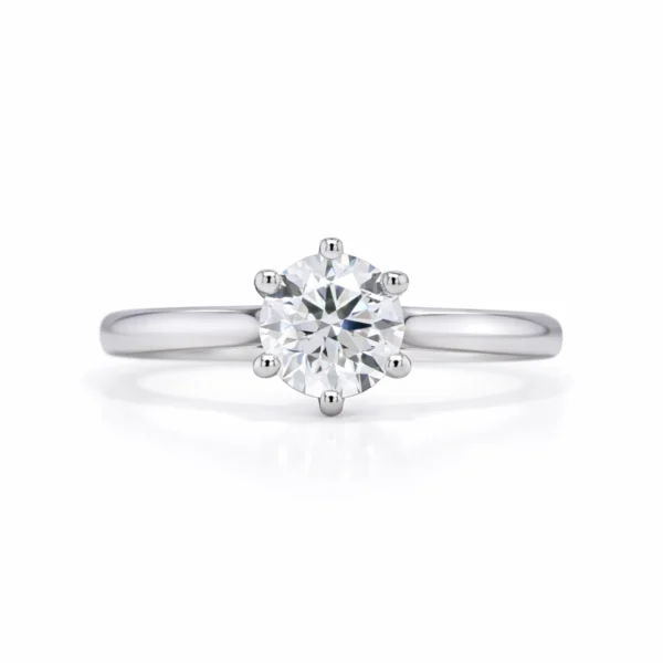 Round 0.70 ct natural diamond solitaire engagement ring in 18k white gold, E color VS2 clarity, GIA certified