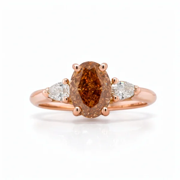Oval Fancy Brown Yellow diamond ring in 18k rose gold front view