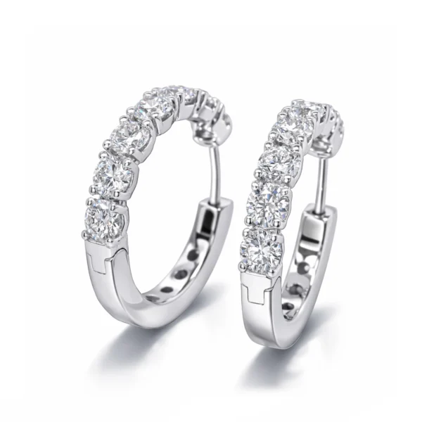 Pair of white gold diamond hoop earrings with round brilliant-cut diamonds