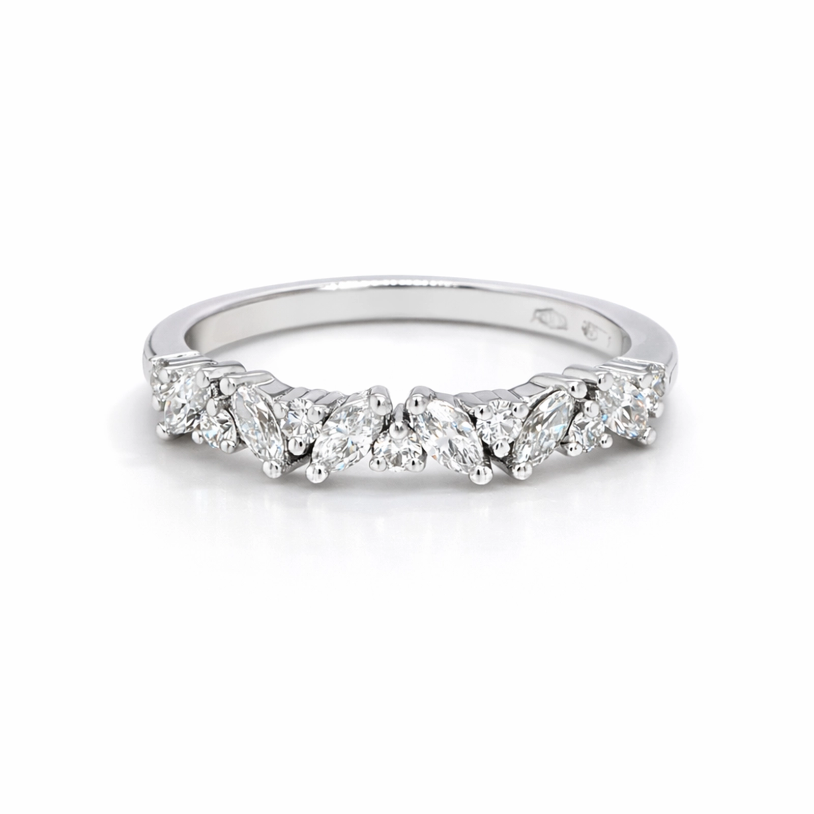 Marquise And Brilliant-Cut Diamond Band In 18K White Gold 2 - Orogem Jewelers Marquise And Brilliant-Cut Diamond Band In 18K White Gold - Image 2