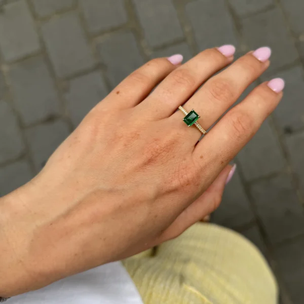 1.01 ct Emerald Cut Emerald Ring Diamond Band 18k Gold