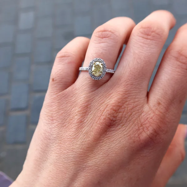 Gia Oval Yellow Diamond Halo Engagement Ring