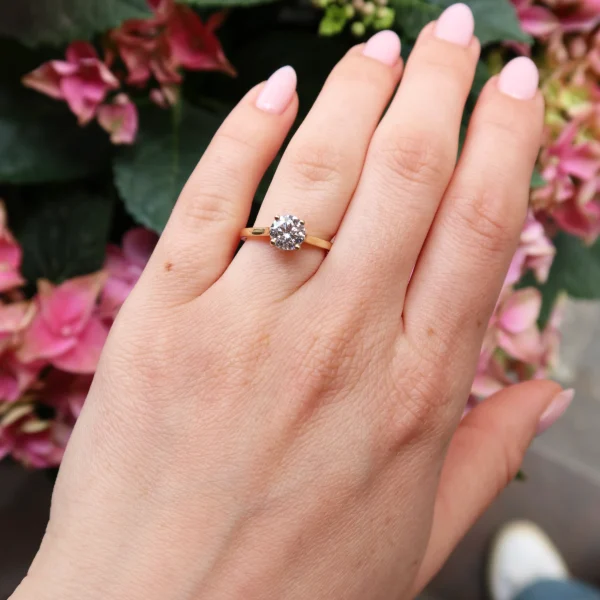 1.00 Karaat Klassieke labgrown diamant verlovingsring geel goud 18k