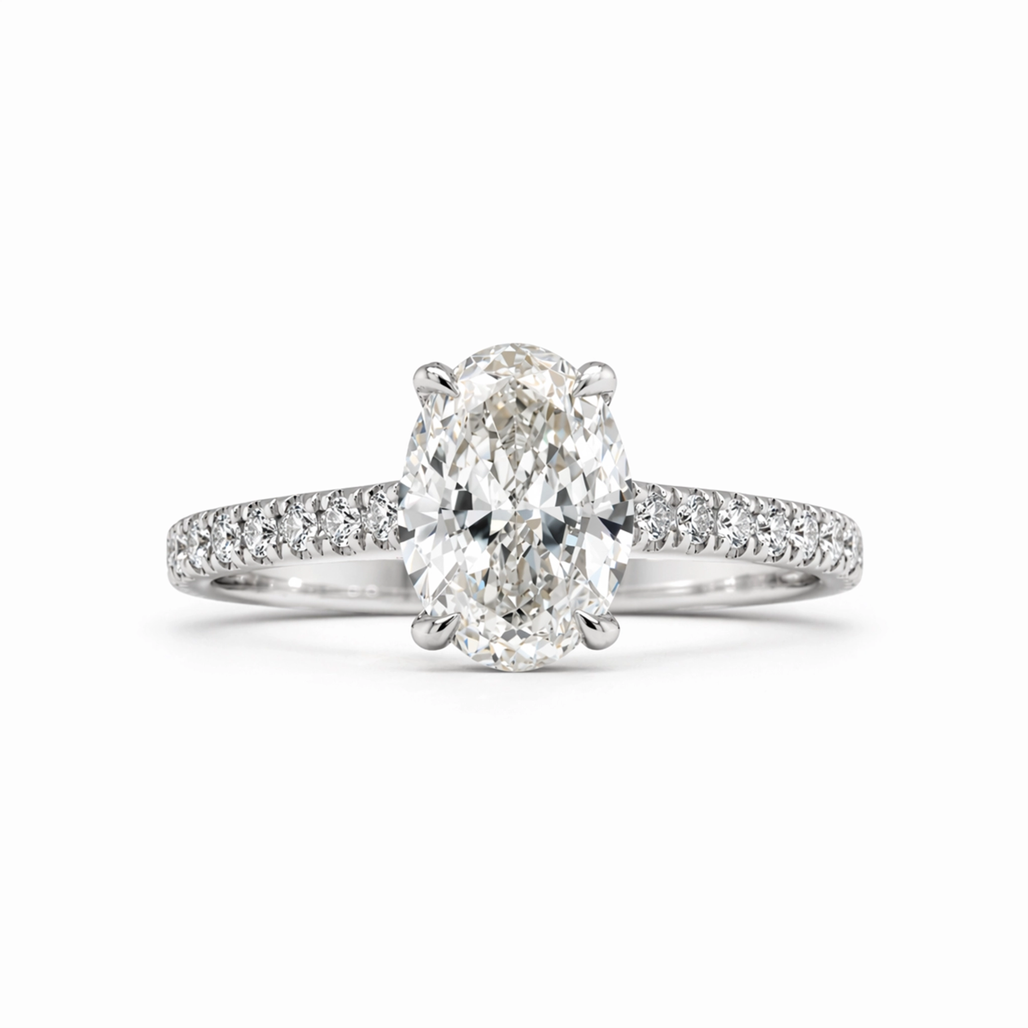 1.00 Carat Oval Lab Diamond Ring In 18K White Gold With Pavé 1 - Orogem Jewelers 1.00 Carat Oval Lab Diamond Ring In 18K White Gold With A 1.01 Ct D Vvs2 Centre Stone And 0.14 Ct D–F Vs Pavé Diamonds.