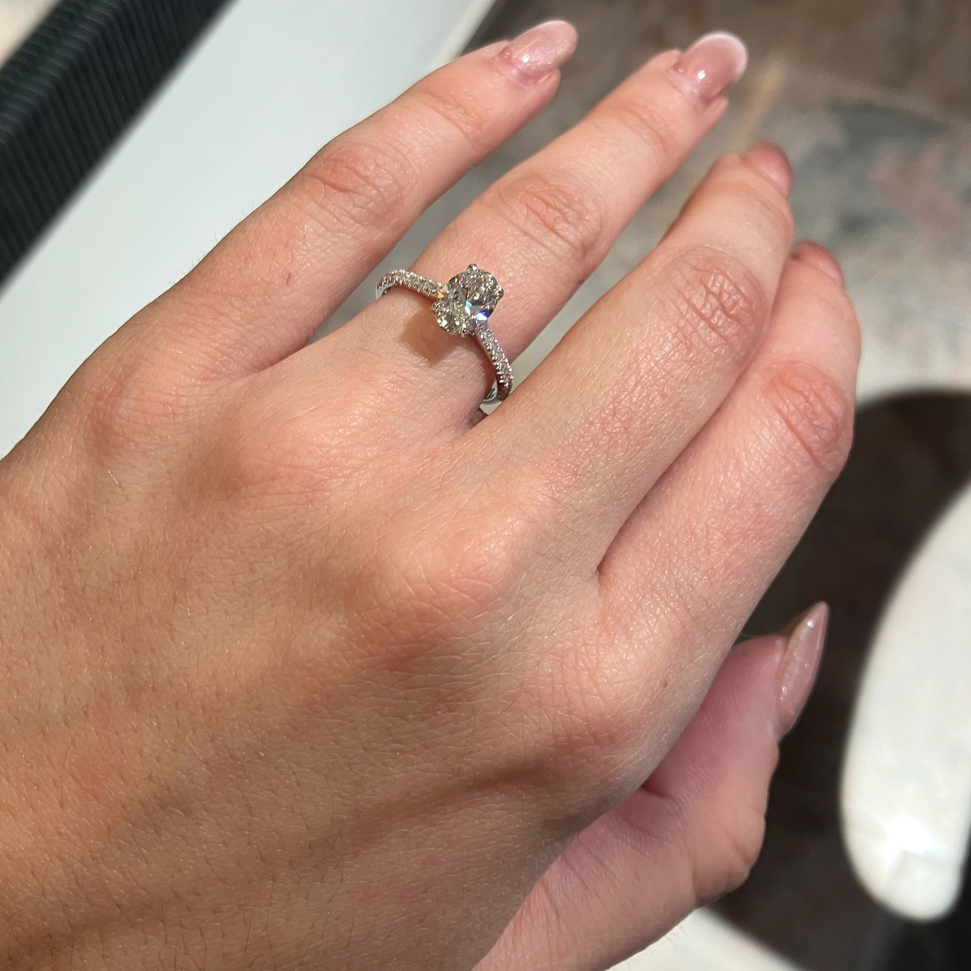1.00 Carat Oval Lab Diamond Ring In 18K White Gold With Pavé 2 - Orogem Jewelers 1.00 Carat Oval Lab Diamond Ring