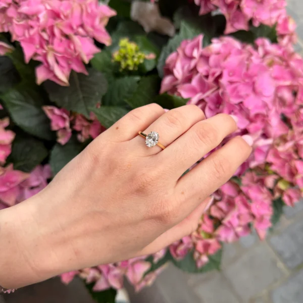 1.50 ct D VS1 ovale diamanten ring met verborgen halo in 18k geelgoud