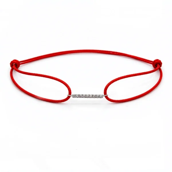 Diamond line red cord bracelet white gold