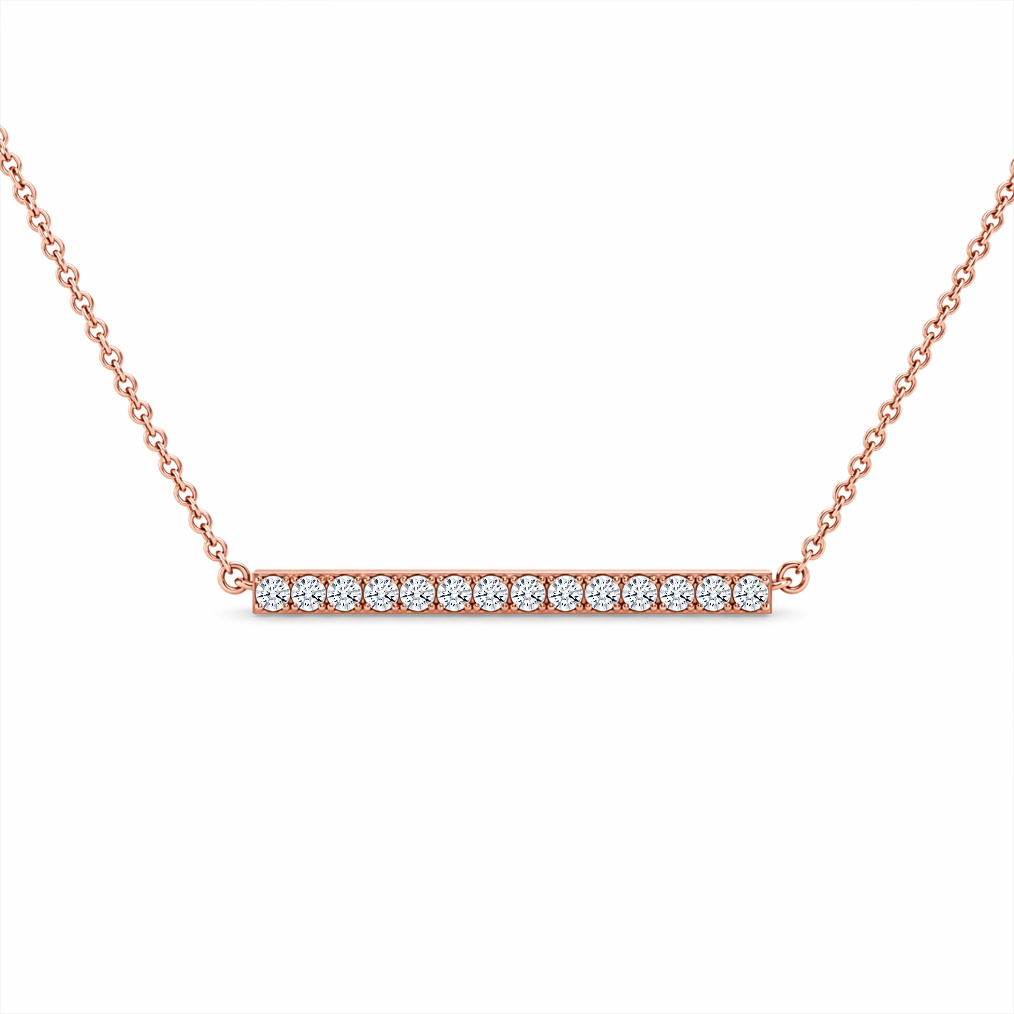Roségouden Diamanten Staafketting In 18K Met Natuurlijke Diamanten 1 - Orogem Jewelers Roségouden Diamanten Staafketting In 18K Met 14 Natuurlijke Diamanten Van Samen 0,10 Ct In F Kleur En Vs–Si Zuiverheid.