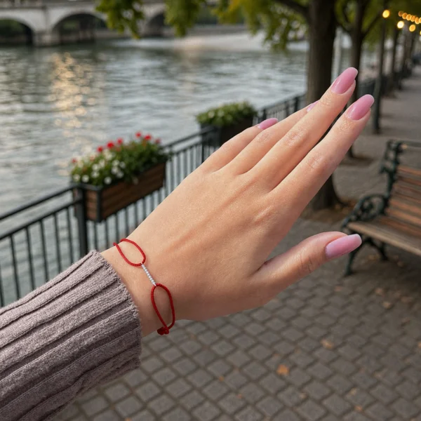 Diamond line red cord bracelet white gold