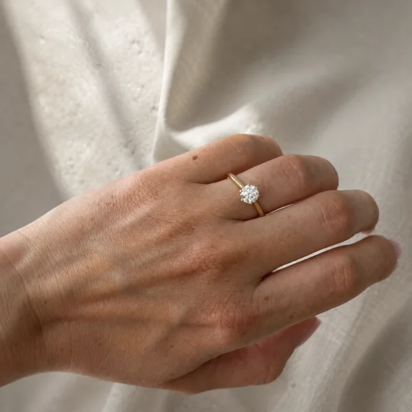 0.70 ct round brilliant E SI1 GIA solitaire diamond ring in 18K yellow gold