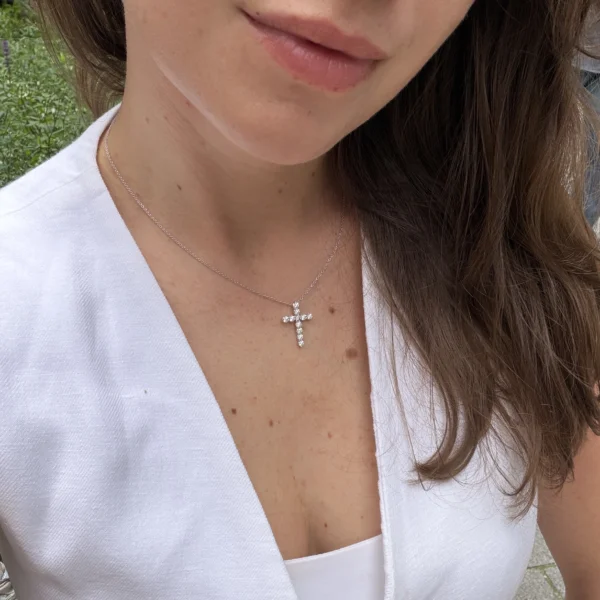 1.00 Carat Diamond Cross Pendant in 18k White Gold