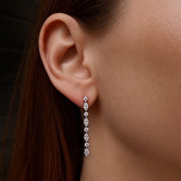 Marquise and Round Cut Diamond Earrings in 18k White Gold