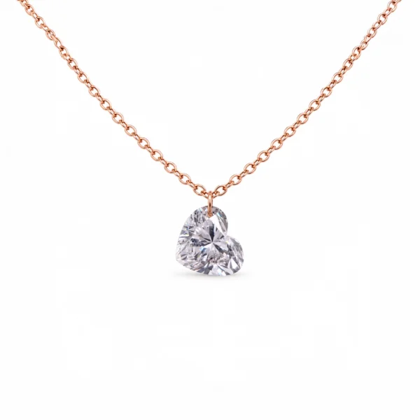 Rose gold heart diamond necklace in 18k with 0.30 ct lab diamond F VS