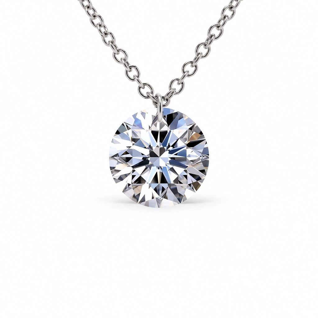 Collana Punto Luce Diamante Lab Grown In Oro Bianco 18 Carati 1 - Orogem Jewelers Collana Punto Luce Diamante Lab Grown In Oro Bianco 18 Carati Con Diamante Rotondo Da 1,00 Ct, Vista Frontale Su Catena Sottile.