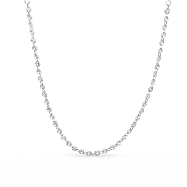 Collier rivière diamants ronds en or blanc 18 carats avec 12,10 ct de diamants de synthèse, vue de face complète.