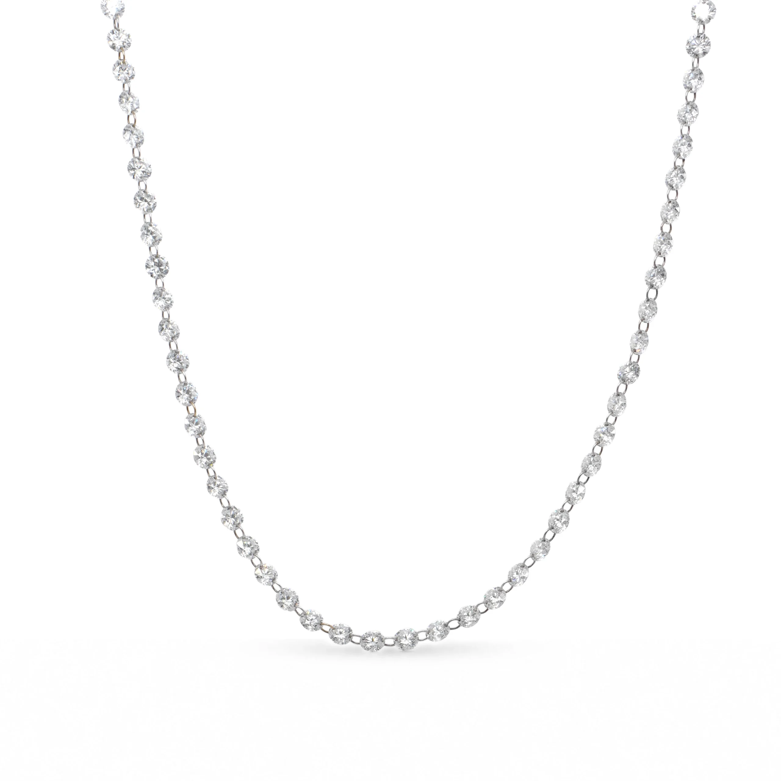 White Gold Round Diamond Necklace In 18K With 12.10 Ct Lab Diamonds 1 - Orogem Jewelers White Gold Round Diamond Necklace In 18K With 12.10 Carats Of Lab Grown Diamonds, Full Front View.
