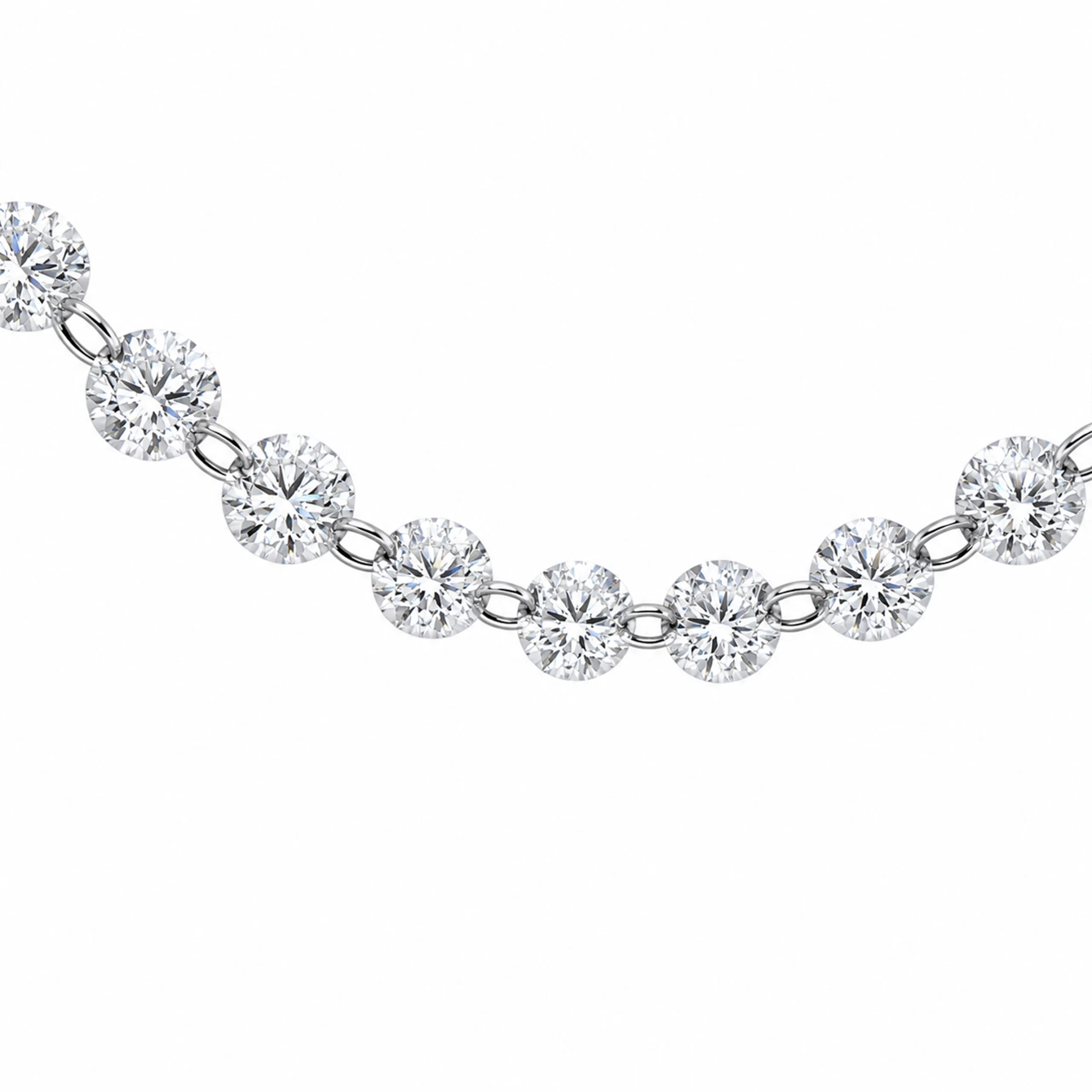 White Gold Round Diamond Necklace In 18K With 12.10 Ct Lab Diamonds 5 - Orogem Jewelers White Gold Round Diamond Necklace In 18K With Round Lab Grown Diamonds, Close-Up Front Section View.
