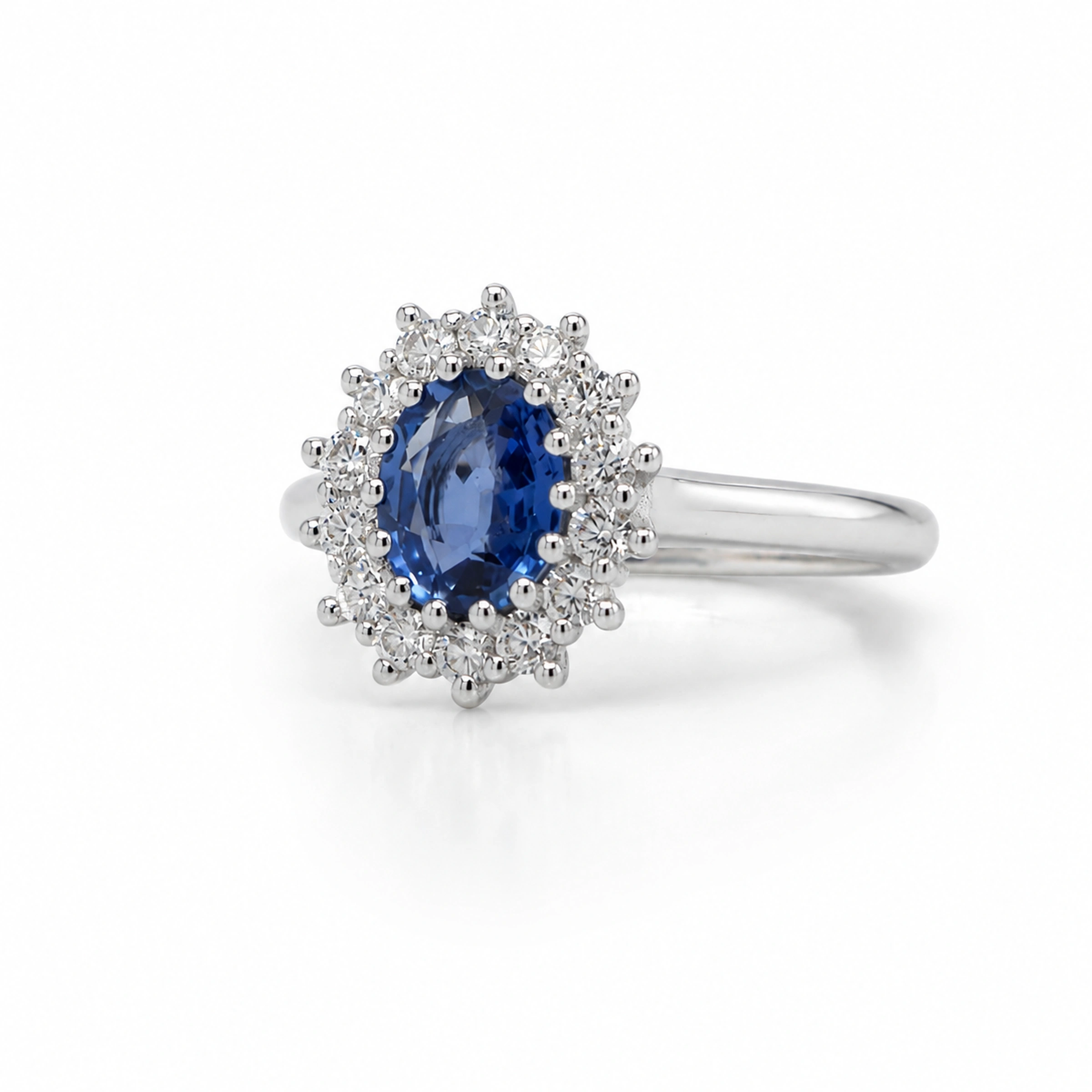 Oval Sapphire Halo Ring In 18K White Gold With 1.01 Ct Sapphire Center2 Oval Sapphire Halo Ring In 18K White Gold With 1.01 Ct Sapphire Center - Image 5