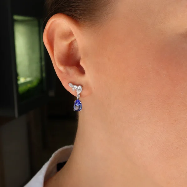 Alternative view of White gold pear sapphire drop earrings