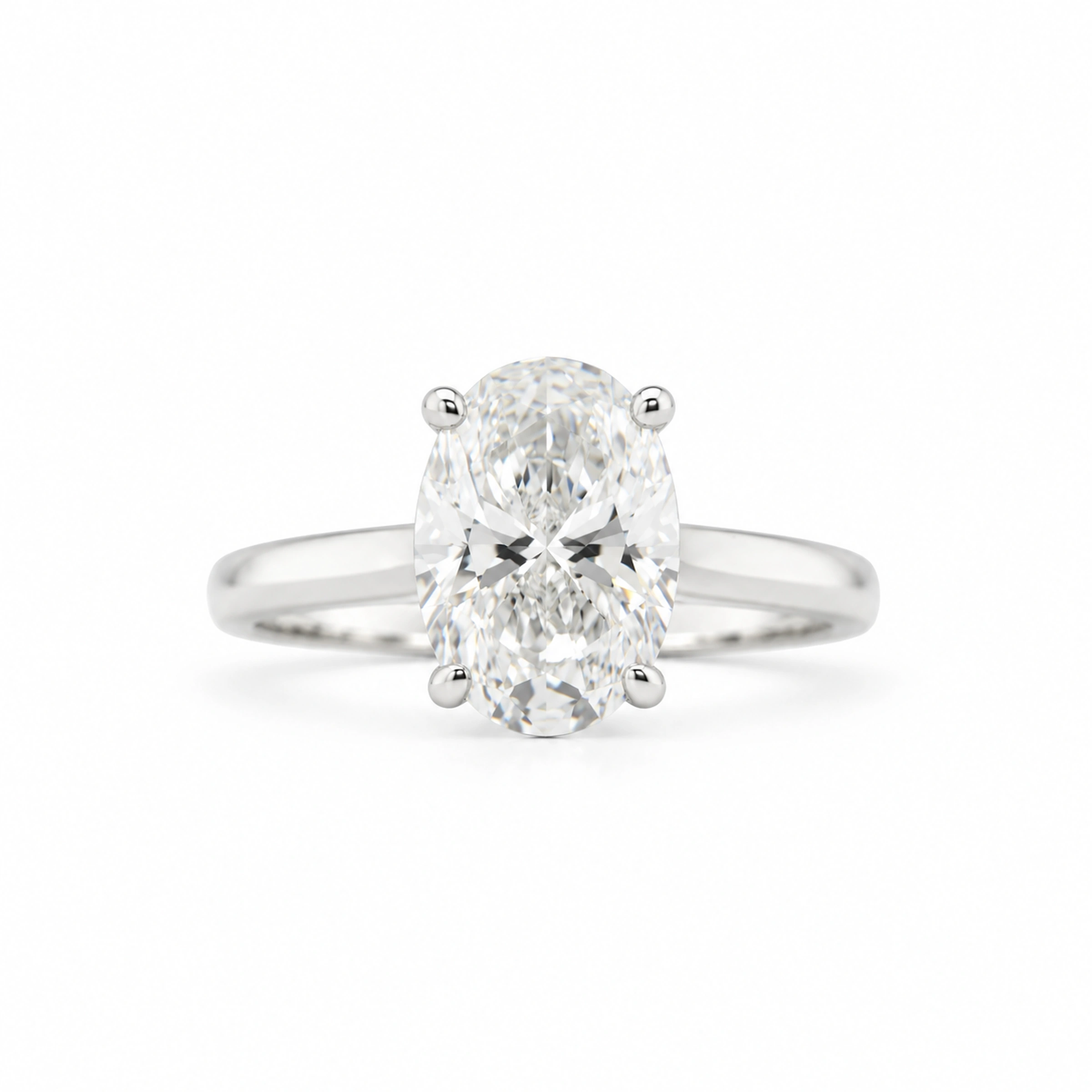 1.58 Carat Oval Lab Diamond Ring 18K White Gold D Vvs2 Igi Certified3 Bague Diamant Ovale Lab D Vvs2 Avec Diamant De 1,58 Ct Certifié Igi En Or Blanc 18 Carats, Vue De Face.