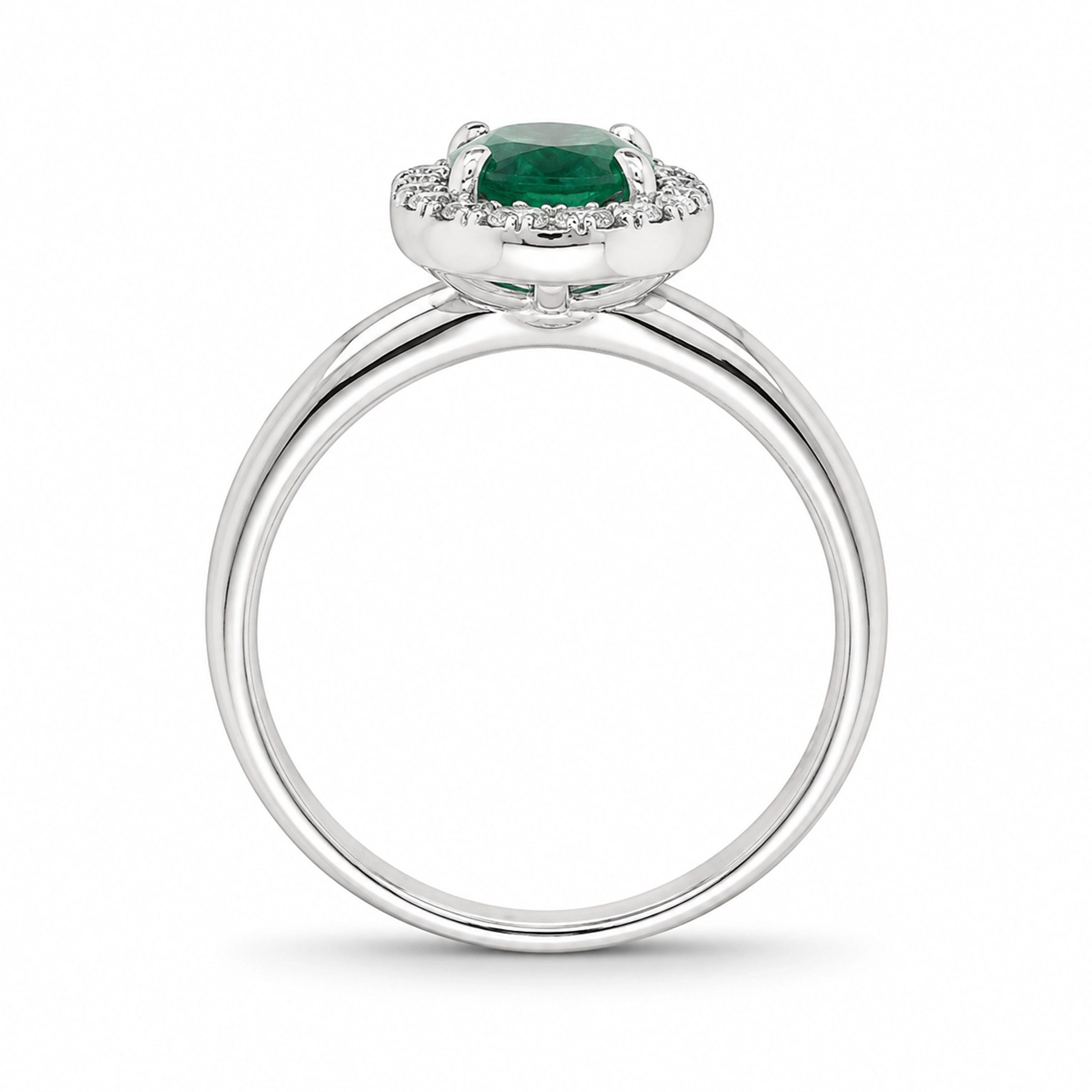Emerald And Diamond Halo Ring In 18K White Gold2 Emerald And Diamond Halo Ring In 18K White Gold